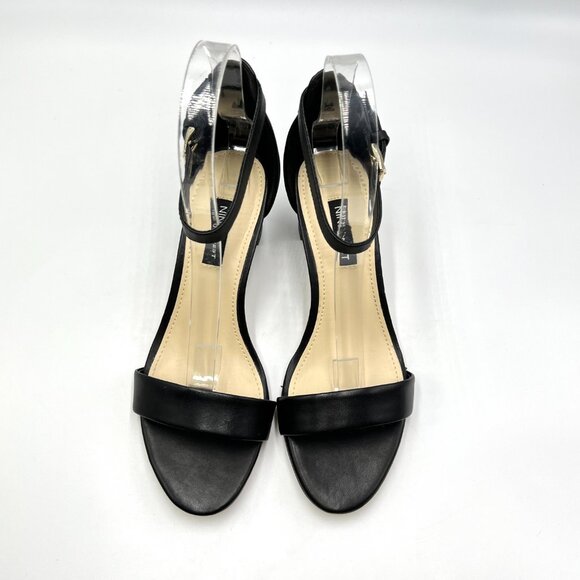 Nine West Womens Size 6.5 Black Leather Block Heel Open Toe Sandals Heels Shoes - Picture 3 of 13